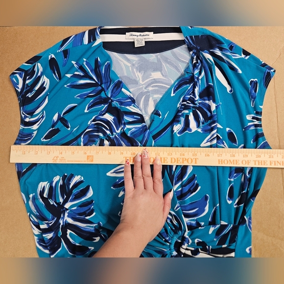 Tommy Bahama Clara Blue Botanical Blitz Palm Leaf Ruched Moc Wrap Dress Beach XL - Picture 12 of 16
